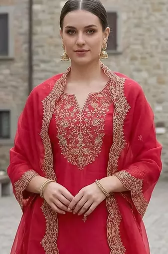 Women Ethnic Motifs Embroidered Regular Thread Work Liva Kurta with Trousers & With Dupatta