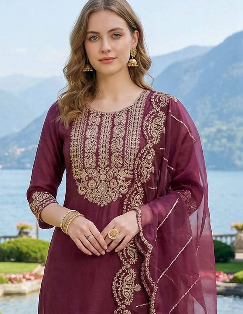 Women Ethnic Motifs Embroidered Regular Thread Work Liva Kurta with Trousers & With Dupatta