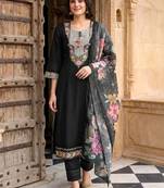 Women Floral Embroidered Regular Thread Work Pure Cotton Kurta with Trousers & With Dupatta