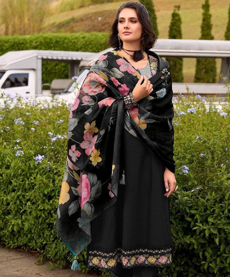 Women Floral Embroidered Regular Thread Work Pure Cotton Kurta with Trousers & With Dupatta