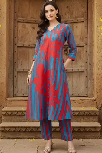 Women Printed Regular Pure Cotton Kurta with Trousers
