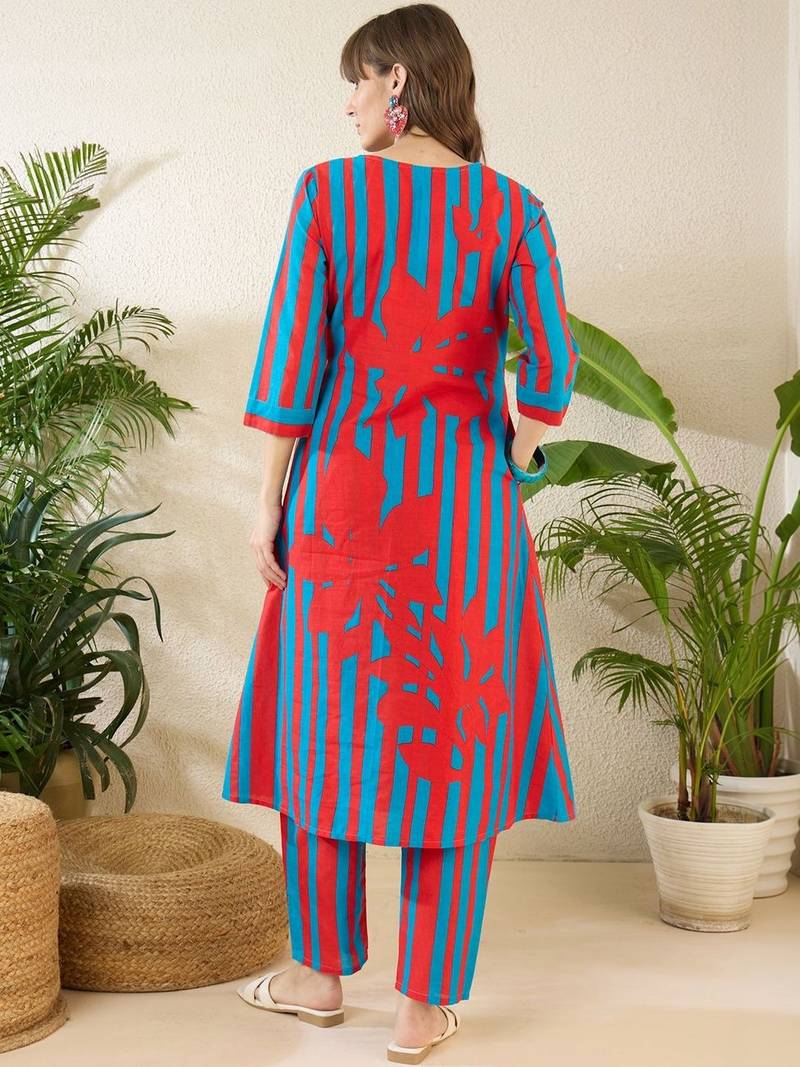 Women Printed Regular Pure Cotton Kurta with Trousers