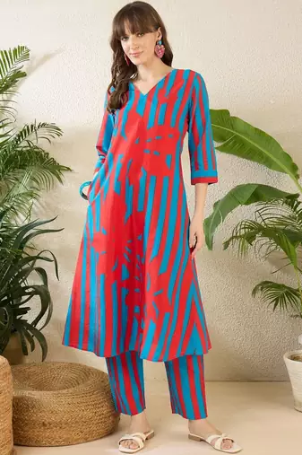 Women Printed Regular Pure Cotton Kurta with Trousers