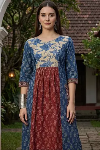 Women Floral Printed Panelled Pure Cotton Kurta with Trousers