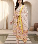 Women Floral Printed Empire Pure Cotton Kurta with Trousers & With Dupatta