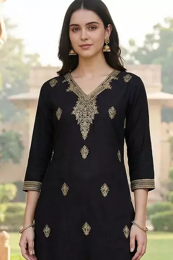 Women Ethnic Motifs Embroidered Thread Work Silk Kurta with Trousers