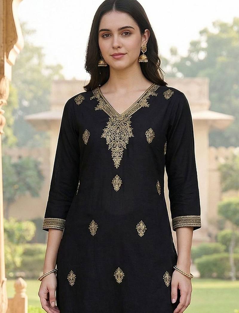 Women Ethnic Motifs Embroidered Thread Work Silk Kurta with Trousers
