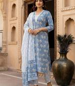 Women Ethnic Motifs Printed Regular Pure Cotton Kurta with Trousers & With Dupatta