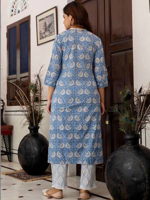 Women Ethnic Motifs Printed Regular Pure Cotton Kurta with Trousers & With Dupatta 5