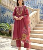 Women Floral Embroidered Regular Thread Work Kurta with Trousers & With Dupatta