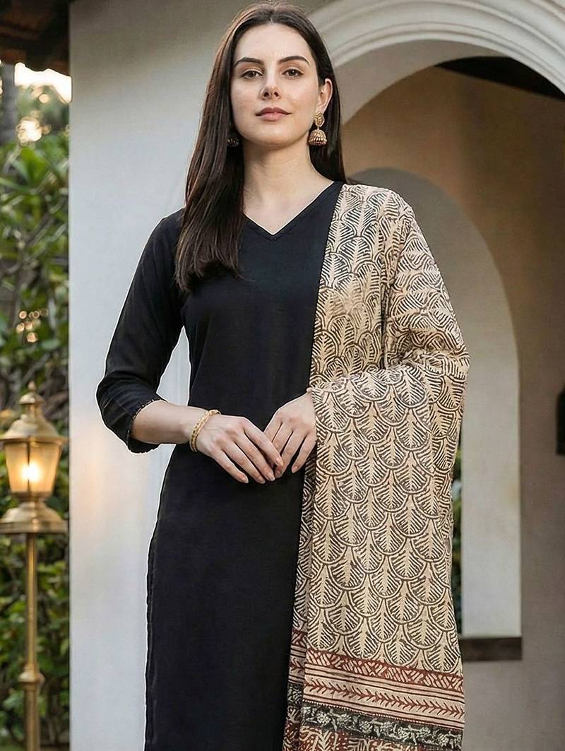 Women Ethnic Motifs Regular Kurta with Trousers & With Dupatta