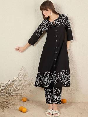 Women Floral Printed Regular Mirror Work Pure Cotton Kurta with Trousers 2