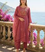 Women Ethnic Motifs Embroidered Regular Thread Work Kurta with Trousers & With Dupatta