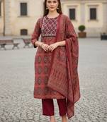 Women Printed Regular Mirror Work Pure Cotton Kurta with Trousers & With Dupatta