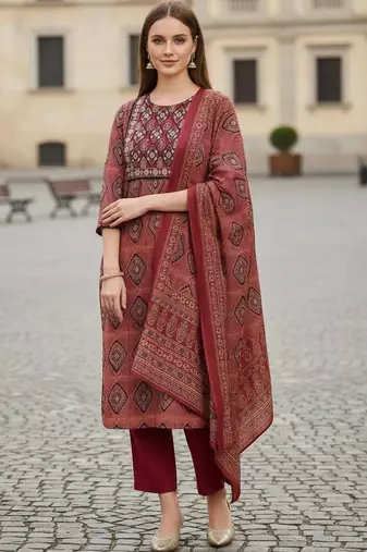 Women Printed Regular Mirror Work Pure Cotton Kurta with Trousers & With Dupatta