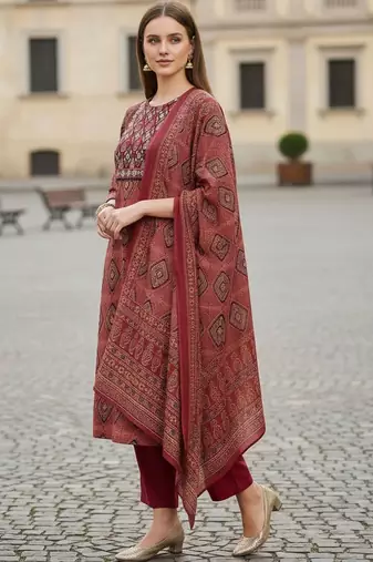 Women Printed Regular Mirror Work Pure Cotton Kurta with Trousers & With Dupatta