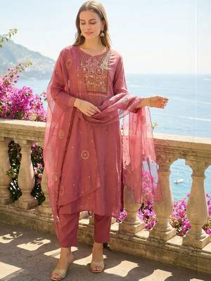 Women Ethnic Motifs Embroidered Regular Thread Work Kurta with Trousers & With Dupatta 2
