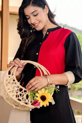 Women Colourblocked Regular Pure Cotton Kurta with Trousers