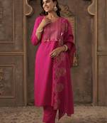 Women Ethnic Motifs Embroidered Regular Thread Work Pure Cotton Kurta with Trousers & With Dupatta