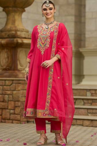 Women Ethnic Motifs Embroidered Panelled Thread Work Kurta with Trousers & With Dupatta