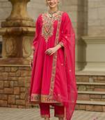 Women Ethnic Motifs Embroidered Panelled Thread Work Kurta with Trousers & With Dupatta