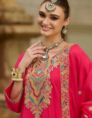 Women Ethnic Motifs Embroidered Panelled Thread Work Kurta with Trousers & With Dupatta 3
