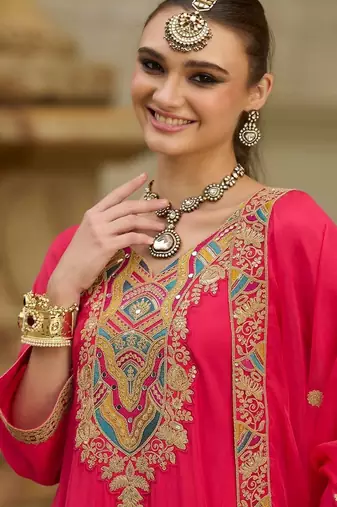 Women Ethnic Motifs Embroidered Panelled Thread Work Kurta with Trousers & With Dupatta