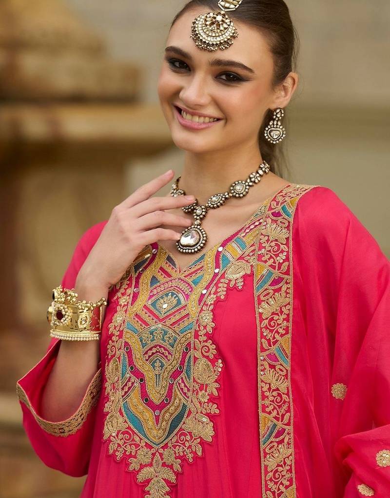 Women Ethnic Motifs Embroidered Panelled Thread Work Kurta with Trousers & With Dupatta