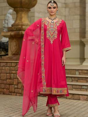 Women Ethnic Motifs Embroidered Panelled Thread Work Kurta with Trousers & With Dupatta 4