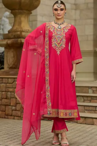 Women Ethnic Motifs Embroidered Panelled Thread Work Kurta with Trousers & With Dupatta