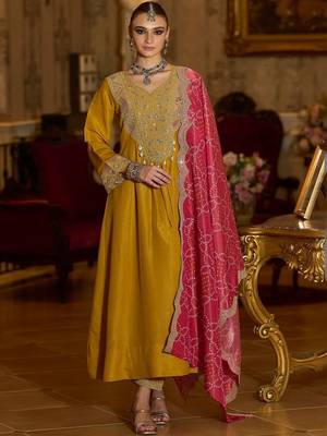 Women Ethnic Motifs Embroidered Regular Beads and Stones Kurta with Trousers & With Dupatta 1