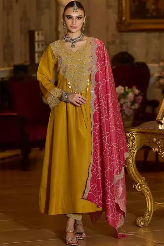 Women Ethnic Motifs Embroidered Regular Beads and Stones Kurta with Trousers & With Dupatta
