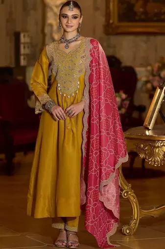 Women Ethnic Motifs Embroidered Regular Beads and Stones Kurta with Trousers & With Dupatta