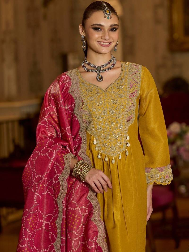 Women Ethnic Motifs Embroidered Regular Beads and Stones Kurta with Trousers & With Dupatta