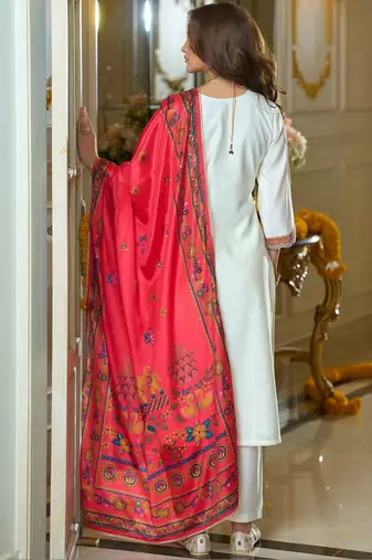 Women Ethnic Motifs Embroidered Regular Thread Work Kurta with Trousers & With Dupatta