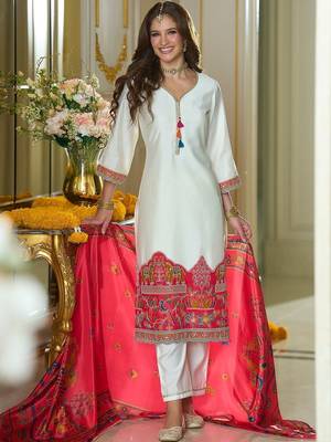 Women Ethnic Motifs Embroidered Regular Thread Work Kurta with Trousers & With Dupatta 3