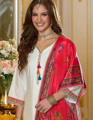 Women Ethnic Motifs Embroidered Regular Thread Work Kurta with Trousers & With Dupatta 5