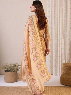 Women Floral Printed Angrakha Pure Cotton Kurta with Trousers & With Dupatta 5