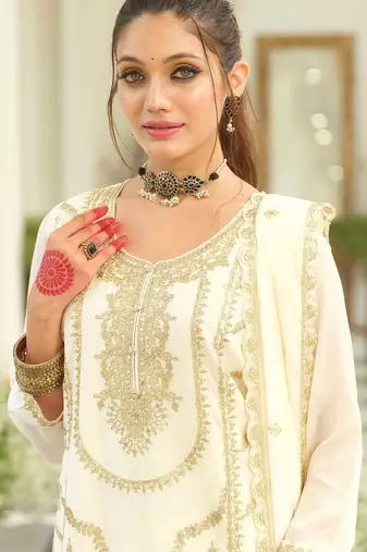 Women Ethnic Motifs Embroidered Thread Work Kurta with Palazzos & With Dupatta