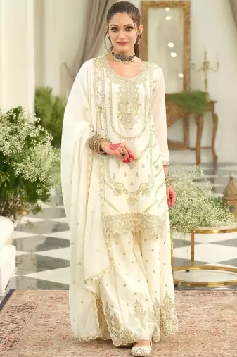 Women Ethnic Motifs Embroidered Thread Work Kurta with Palazzos & With Dupatta