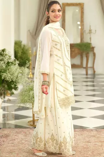 Women Ethnic Motifs Embroidered Thread Work Kurta with Palazzos & With Dupatta