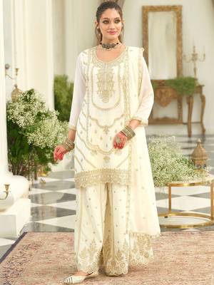 Women Ethnic Motifs Embroidered Thread Work Kurta with Palazzos & With Dupatta 4