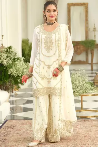 Women Ethnic Motifs Embroidered Thread Work Kurta with Palazzos & With Dupatta