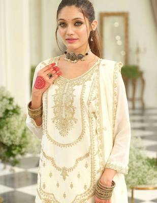 Women Ethnic Motifs Embroidered Thread Work Kurta with Palazzos & With Dupatta 6