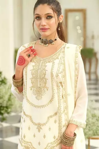 Women Ethnic Motifs Embroidered Thread Work Kurta with Palazzos & With Dupatta