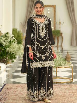 Women Ethnic Motifs Embroidered Regular Sequinned Kurta with Sharara & With Dupatta 1