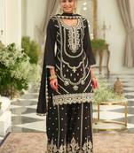 Women Ethnic Motifs Embroidered Regular Sequinned Kurta with Sharara & With Dupatta