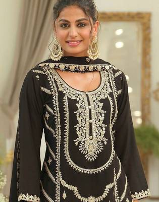 Women Ethnic Motifs Embroidered Regular Sequinned Kurta with Sharara & With Dupatta 2