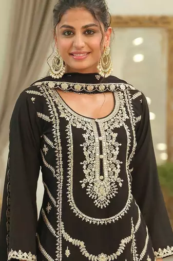 Women Ethnic Motifs Embroidered Regular Sequinned Kurta with Sharara & With Dupatta