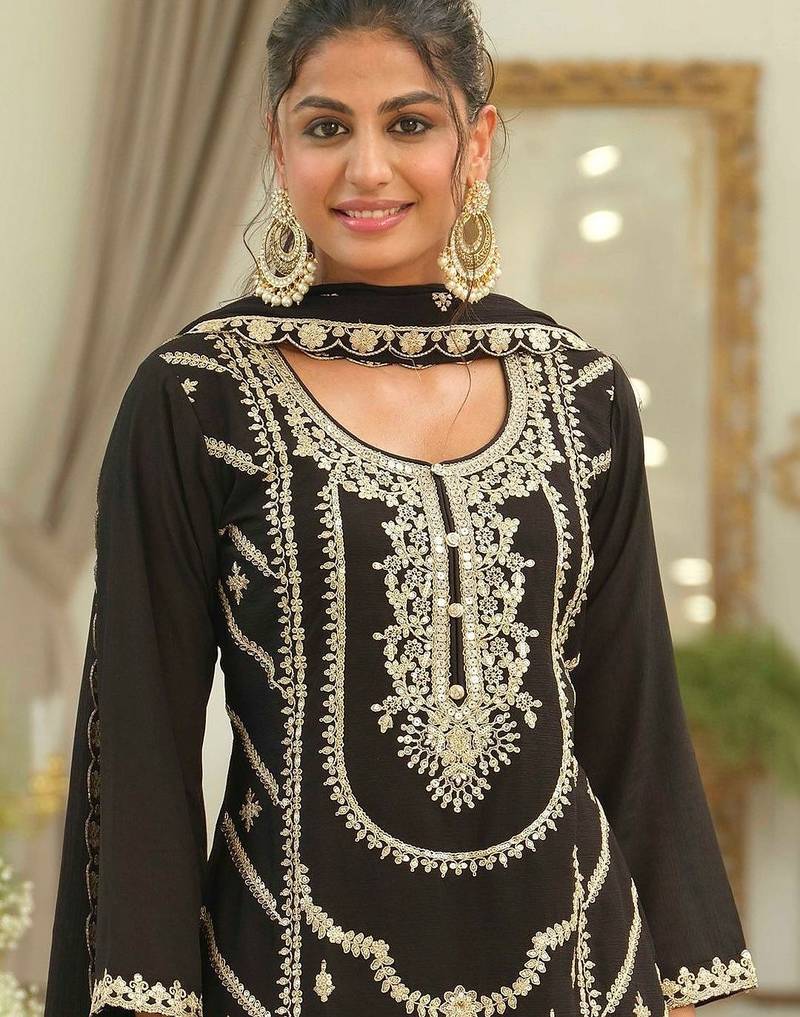 Women Ethnic Motifs Embroidered Regular Sequinned Kurta with Sharara & With Dupatta